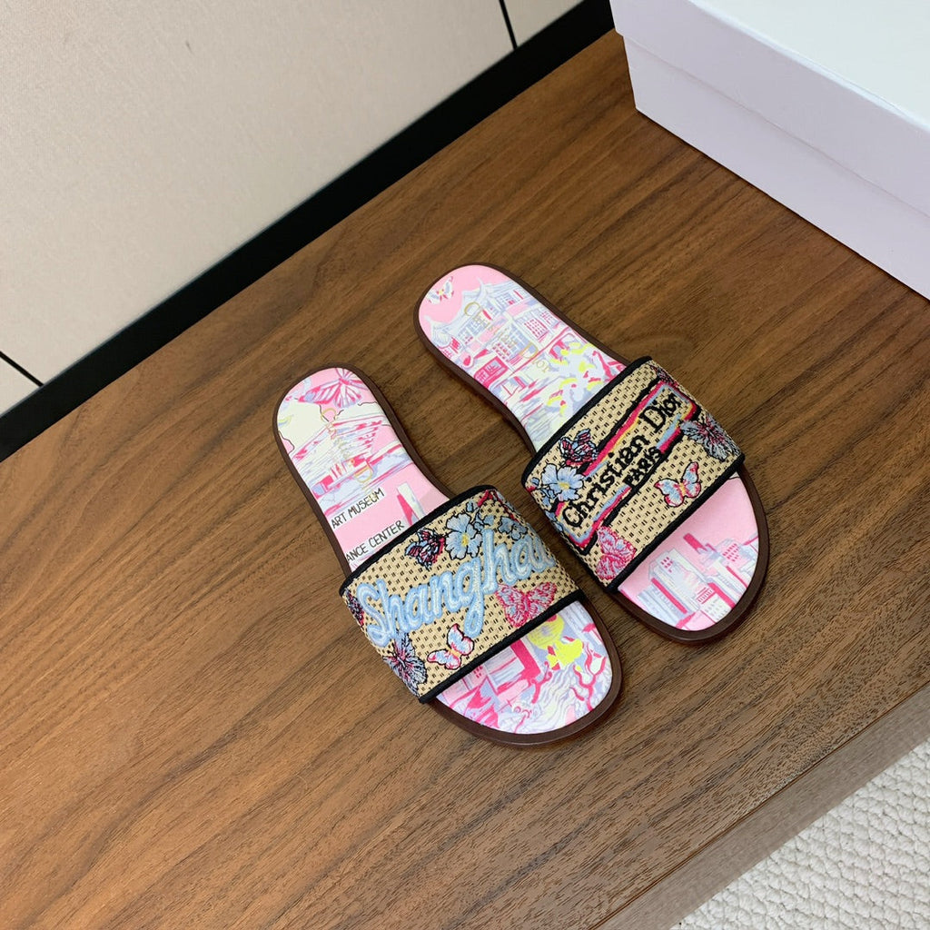 DIOR 25S DWAY SLIDE IN MULTICOLOR CALFSKIN AND FABRIC STYLE 1