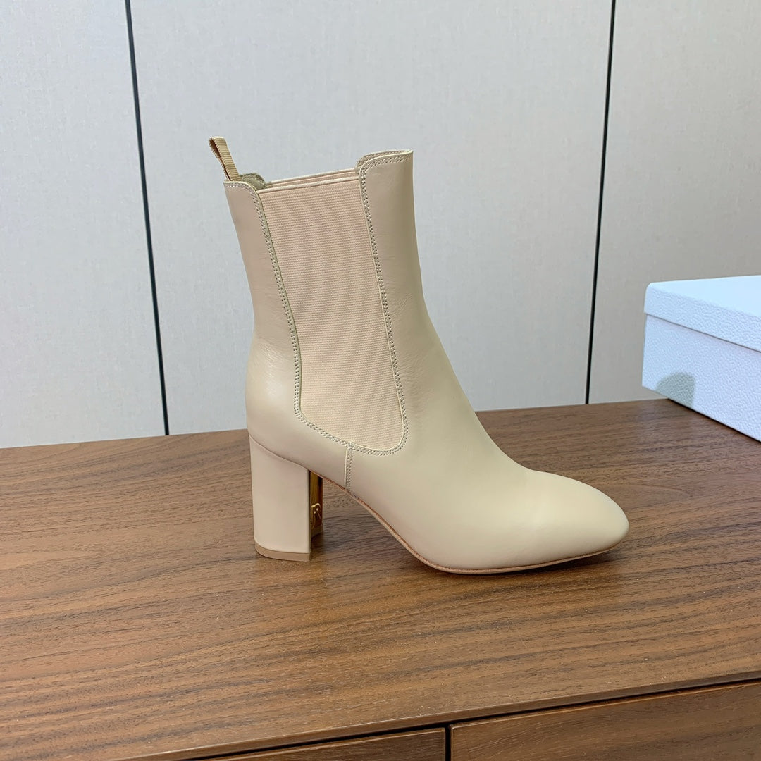 DIOR 25S ANKLE BOOTS 80 MM IN BEIGE CALFSKIN