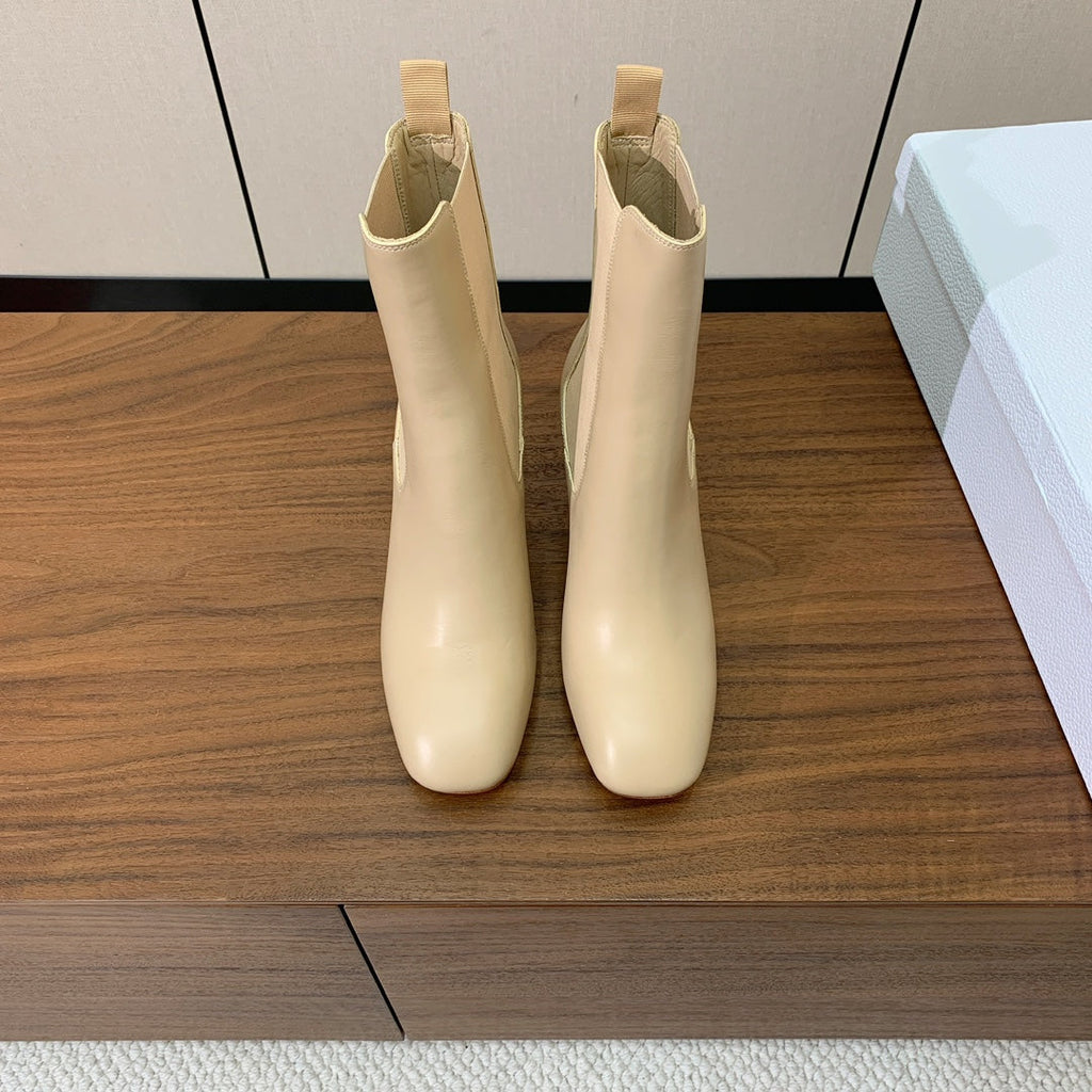 DIOR 25S ANKLE BOOTS 80 MM IN BEIGE CALFSKIN