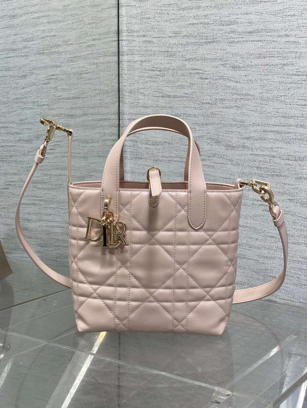 DIOR 25S ALWAYS MINI BAG 16 IN LIGHT PINK MACROCANNAGE CALFSKIN GOLD HARDWRE