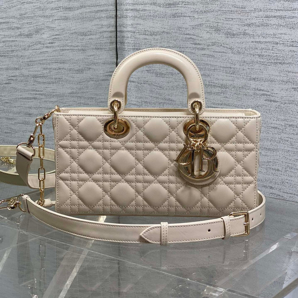 DIOR 25S MEDIUM LADY D-JOY 26 IN BEIGE LAMBSKIN GOLD HARDWRE