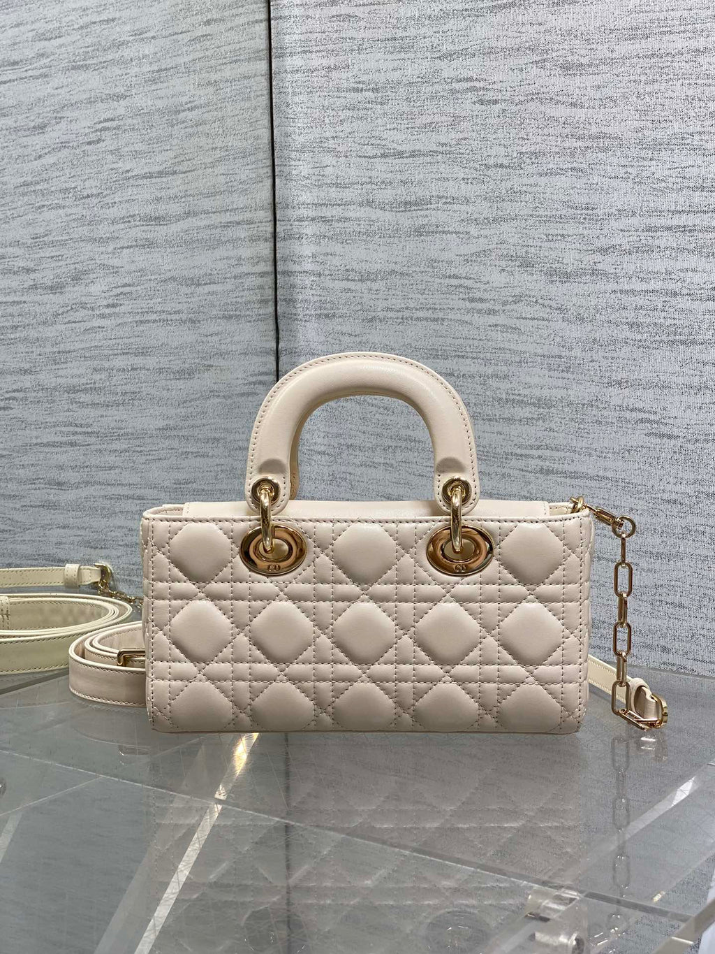 DIOR 25S SMALL LADY D-JOY 22 IN BEIGE LAMBSKIN GOLD HARDWRE