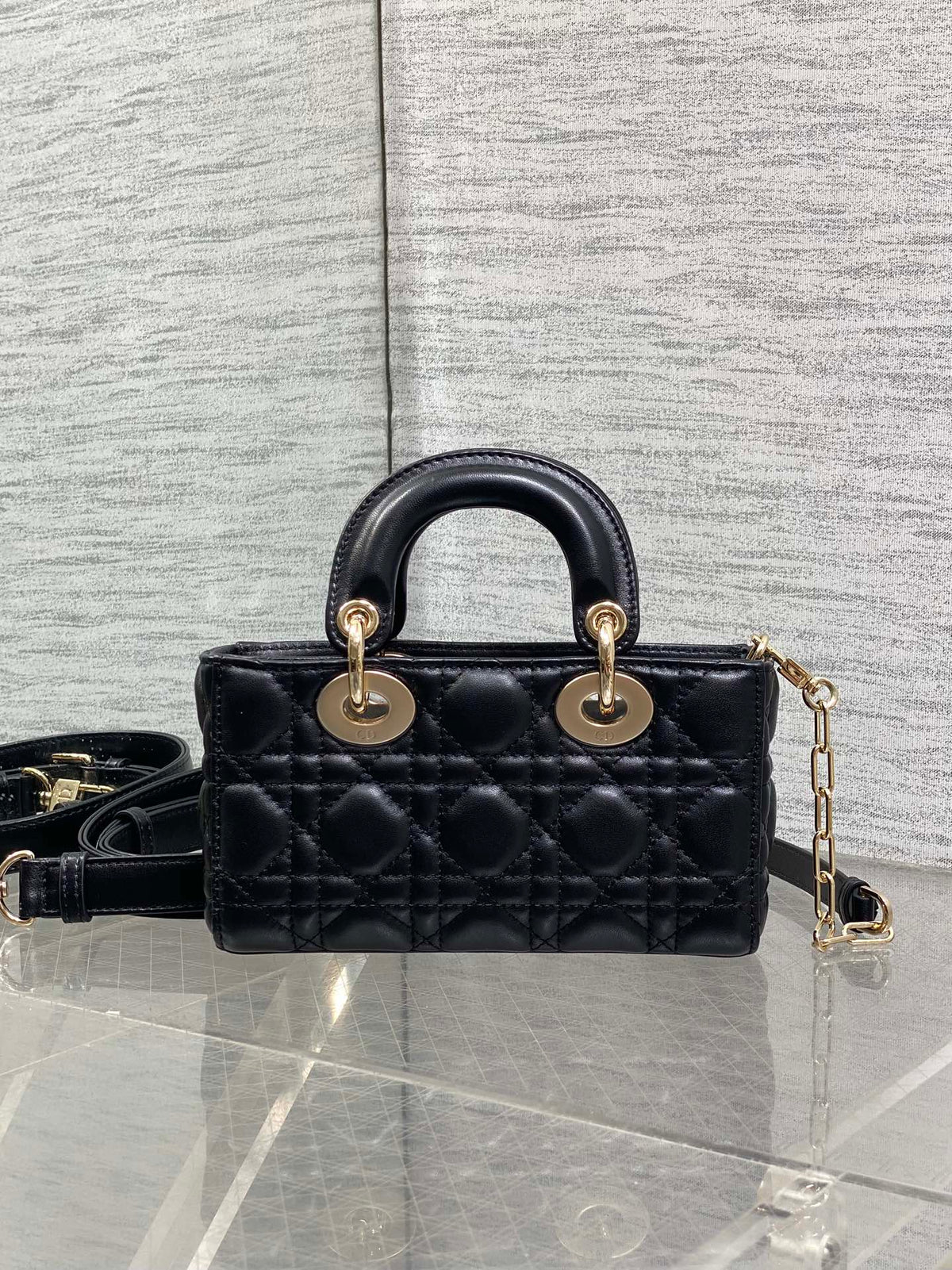 DIOR 25S MICRO LADY D-JOY 19 IN BLACK CALFSKIN GOLD HARDWRE