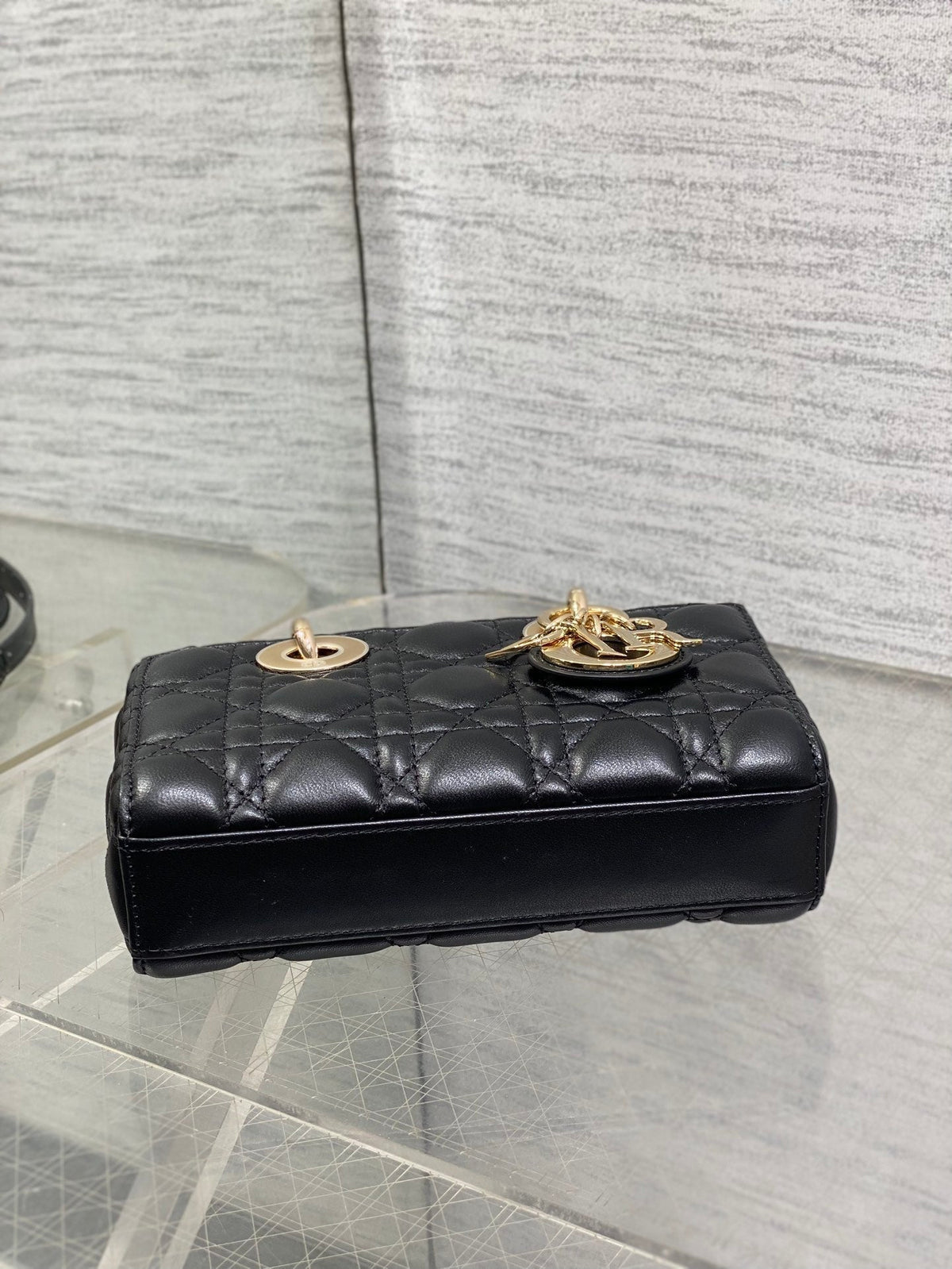 DIOR 25S MICRO LADY D-JOY 19 IN BLACK CALFSKIN GOLD HARDWRE