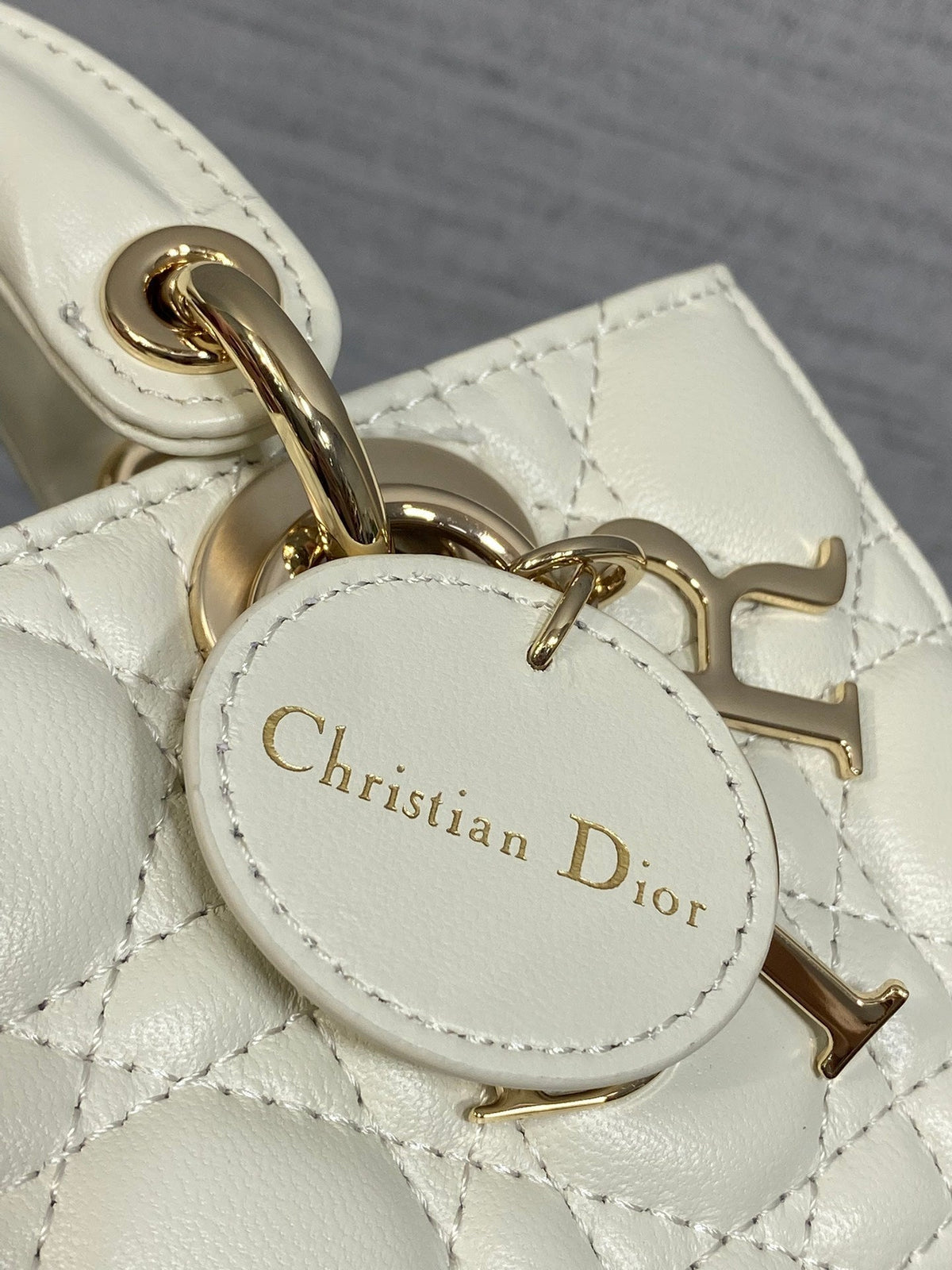DIOR 25S MICRO LADY D-JOY 19 IN IVORY CALFSKIN GOLD HARDWRE
