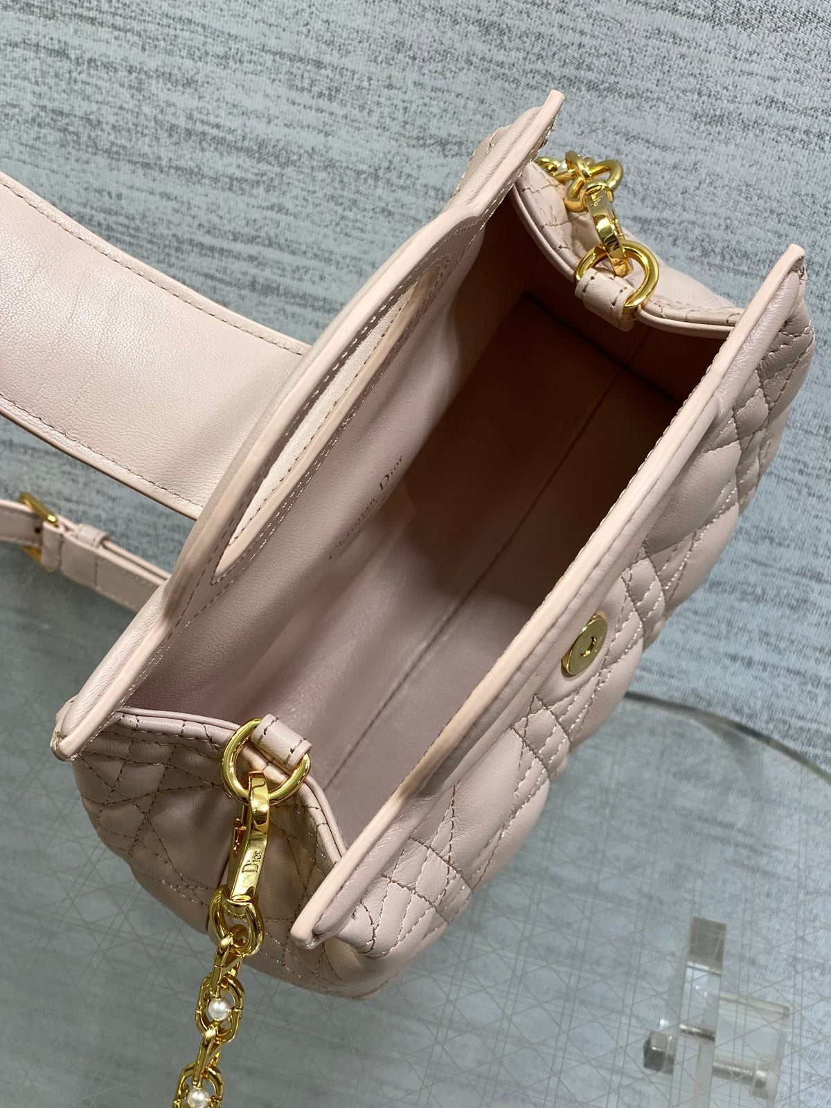 DIOR 25S JOLIE TOP HANDLE MINI BAG 18 IN BABY PINK CALFSKIN GOLD HARDWRE