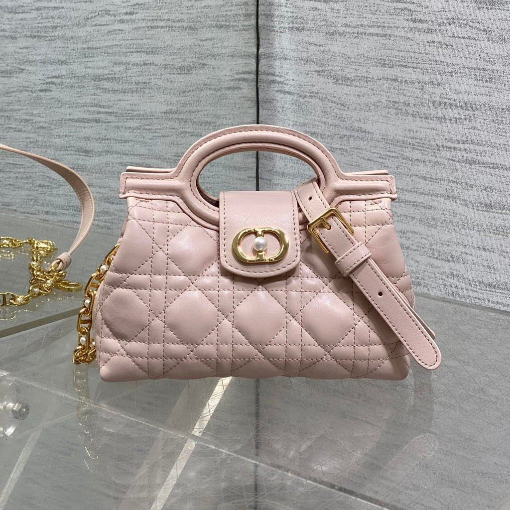 DIOR 25S JOLIE TOP HANDLE MINI BAG 18 IN BABY PINK CALFSKIN GOLD HARDWRE
