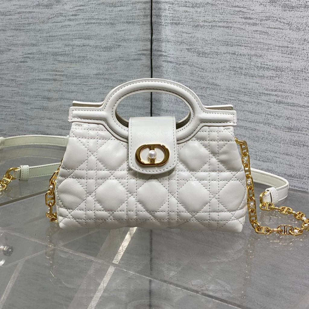 DIOR 25S JOLIE TOP HANDLE MINI BAG 18 IN WHITE CALFSKIN GOLD HARDWRE