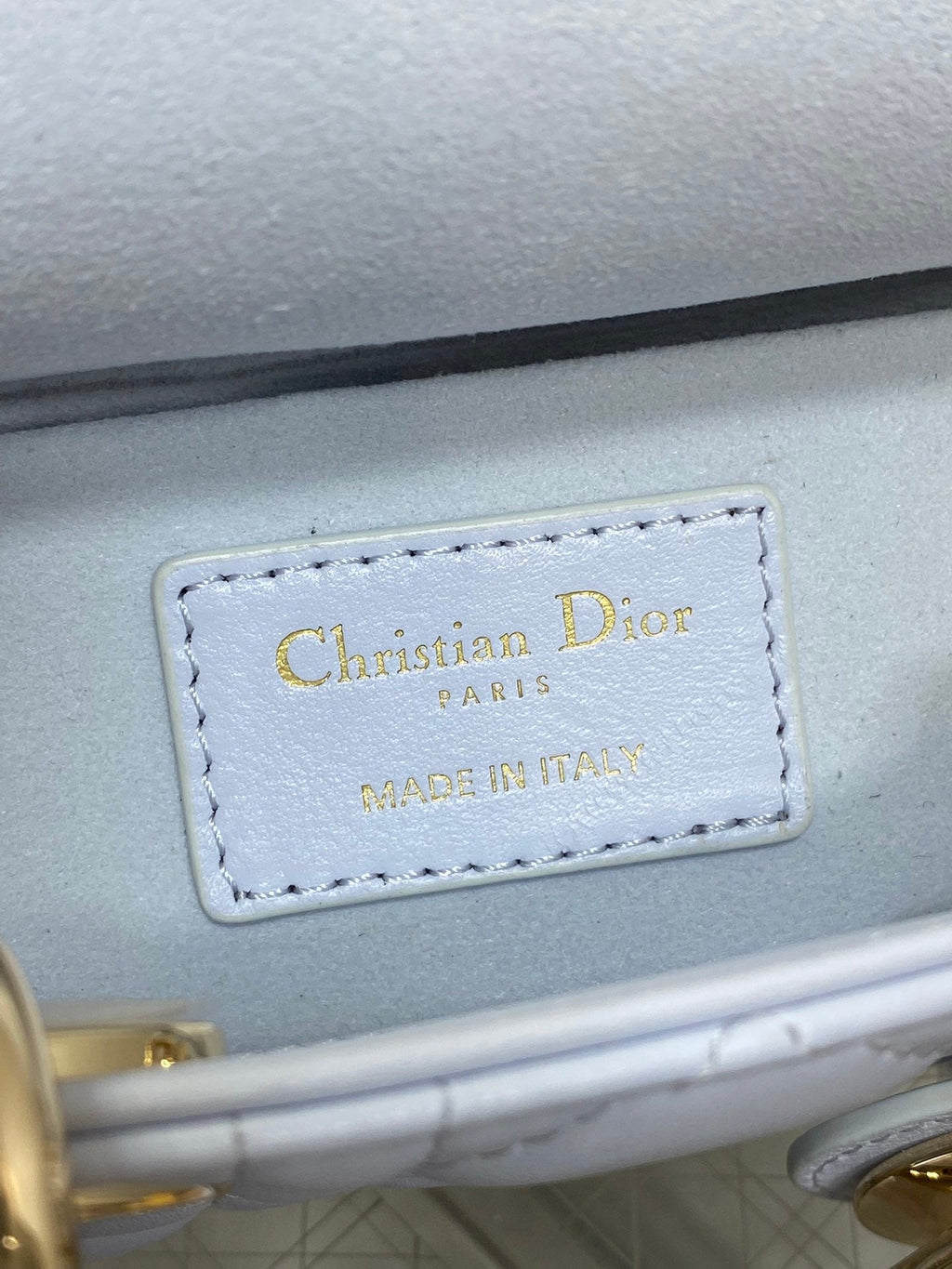 DIOR 25S SMALL LADY D‑JOY BAG 19 IN LIGHT BLUE CANNAGE CALFSKIN GOLD HARDWRE