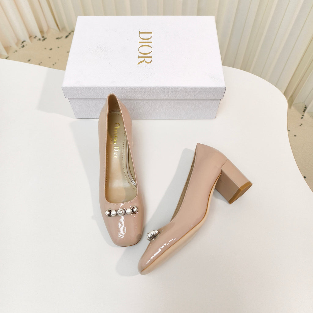 DIOR HIGH HEEL 55 MM 25S IN BEIGE LAMBSKIN PEARL DETAILING