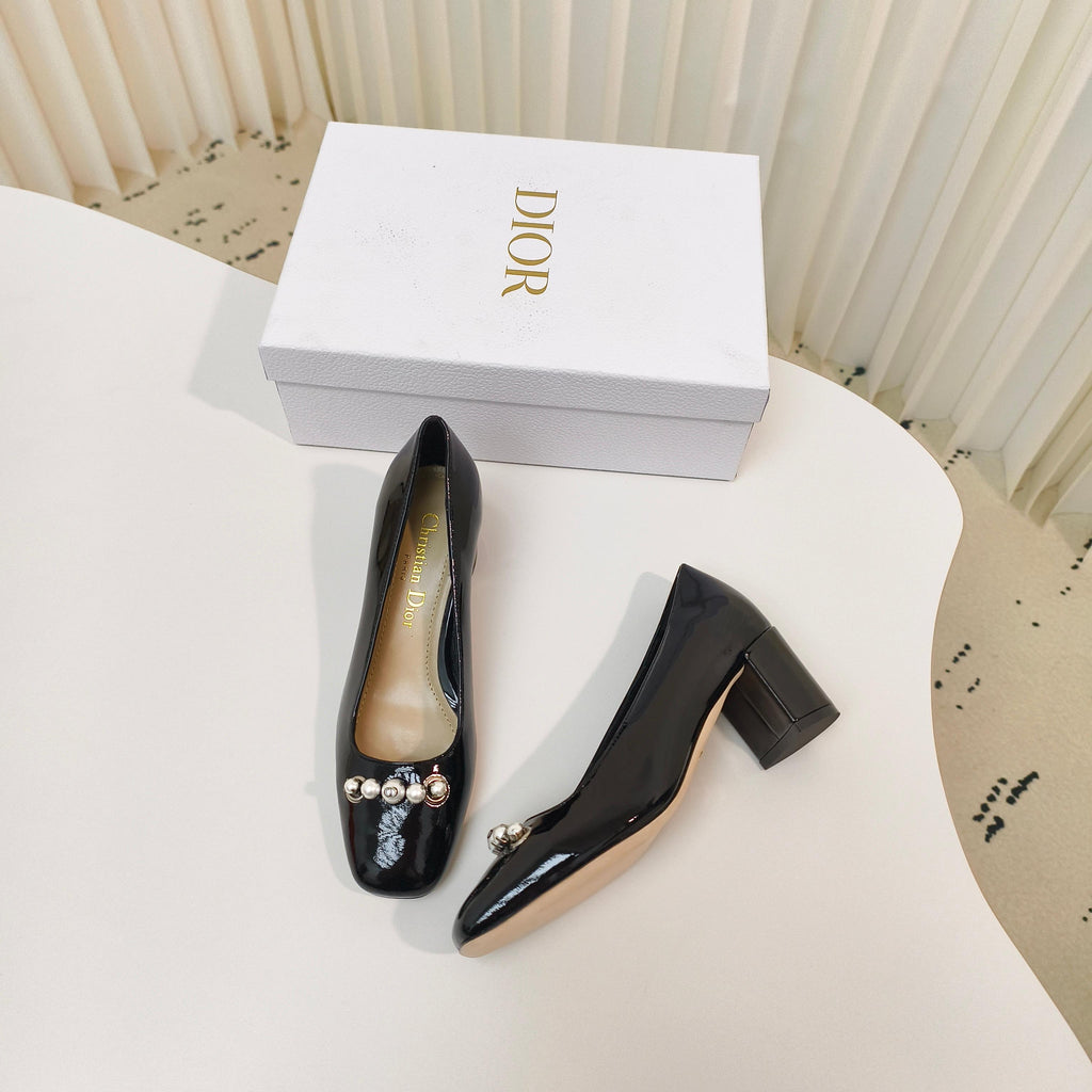 DIOR HIGH HEEL 55 MM 25S IN BLACK LAMBSKIN PEARL DETAILING
