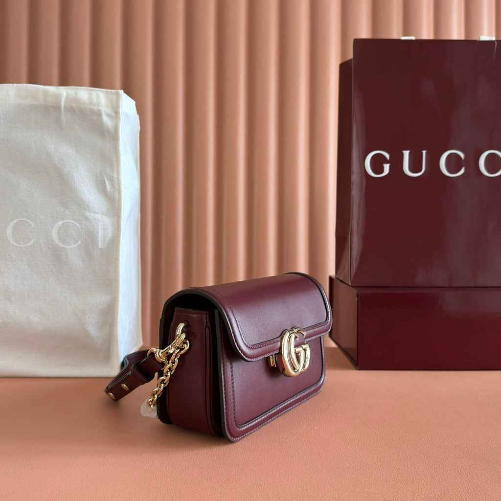 GUCCI 26S SHOULDER BAG 21 IN DARK RED CALFSKIN