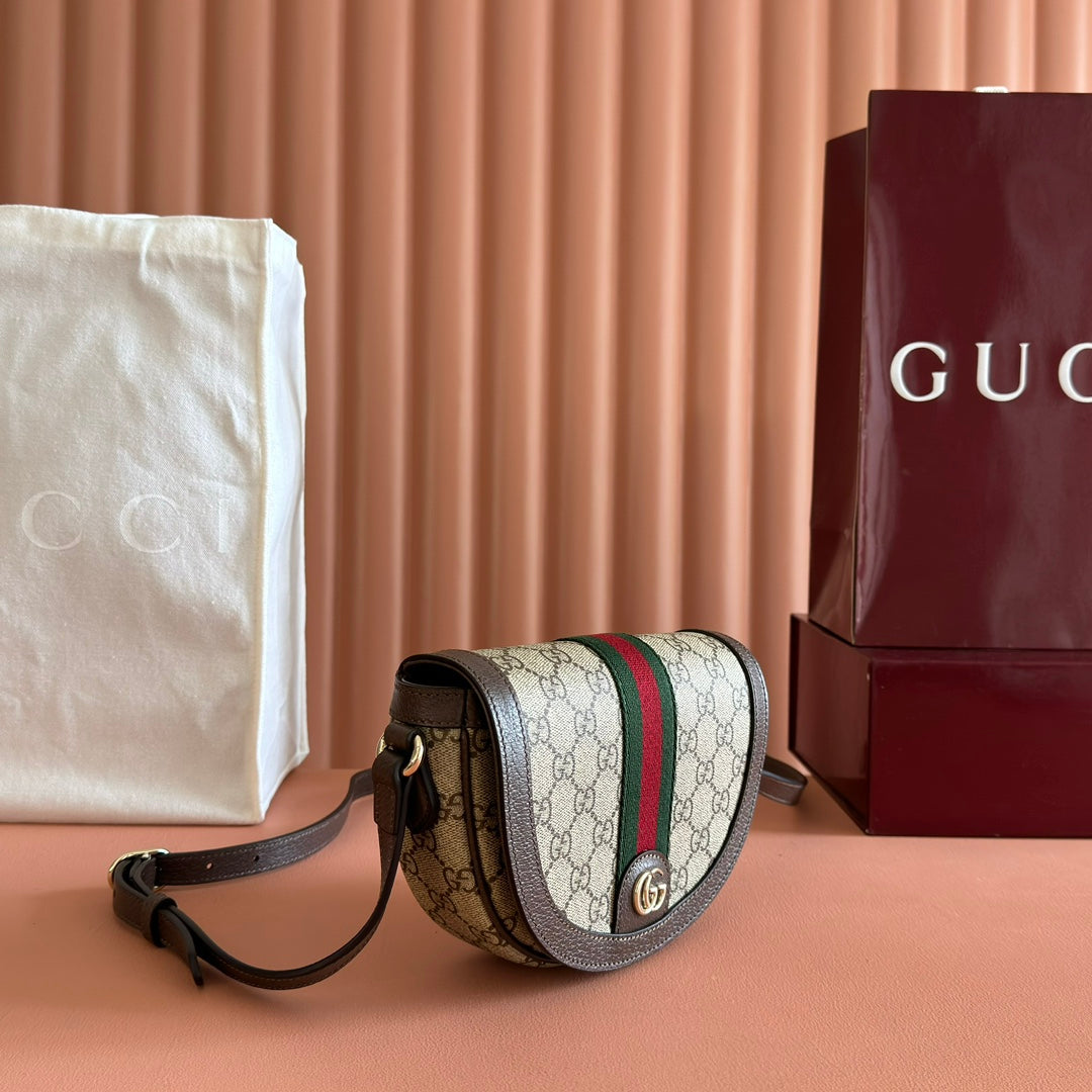 GUCCI 25S OPHIDIA MINI BAG 20 IN BEIGE CANVAS AND BROWN CALFSKIN