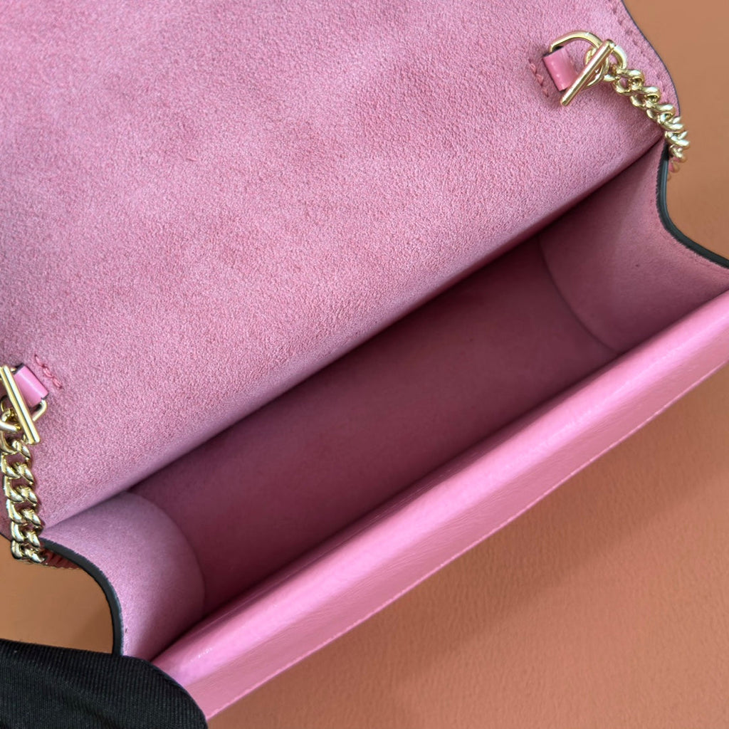 GUCCI 25S DIONYSUS WALLET ON CHAIN 17 IN PINK GLOSSY CALFSKIN