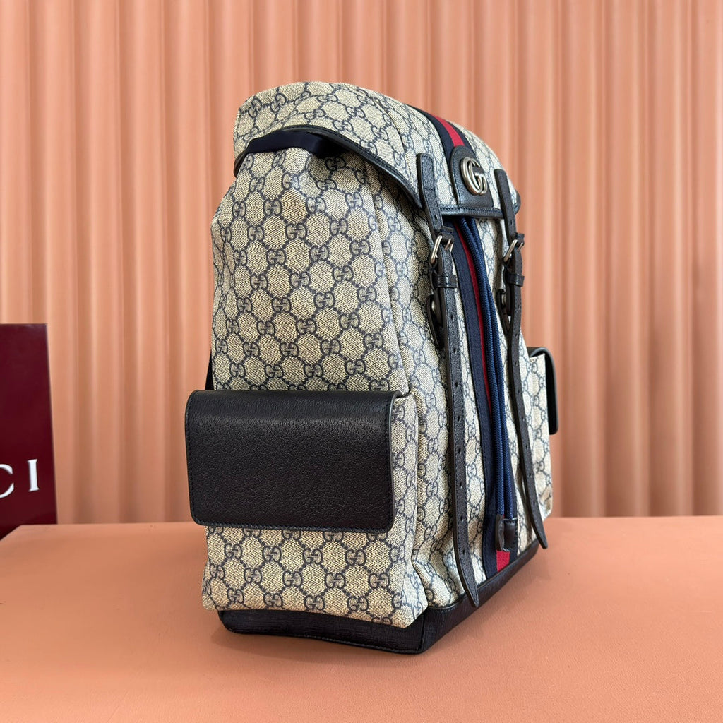 GUCCI 25S OPHIDIA MEDIUM BACKPACK 40 CM IN BEIGE MIX BLACK CALFSKIN
