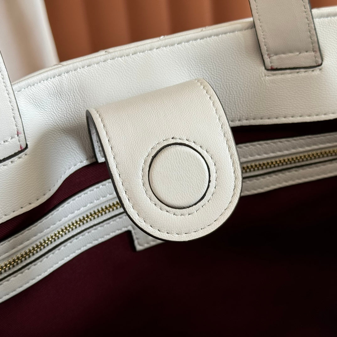 GUCCI 25S SMALL TOTE BAG 39 CM IN WHITE CALFSKIN WITH GOLD HARDWARE