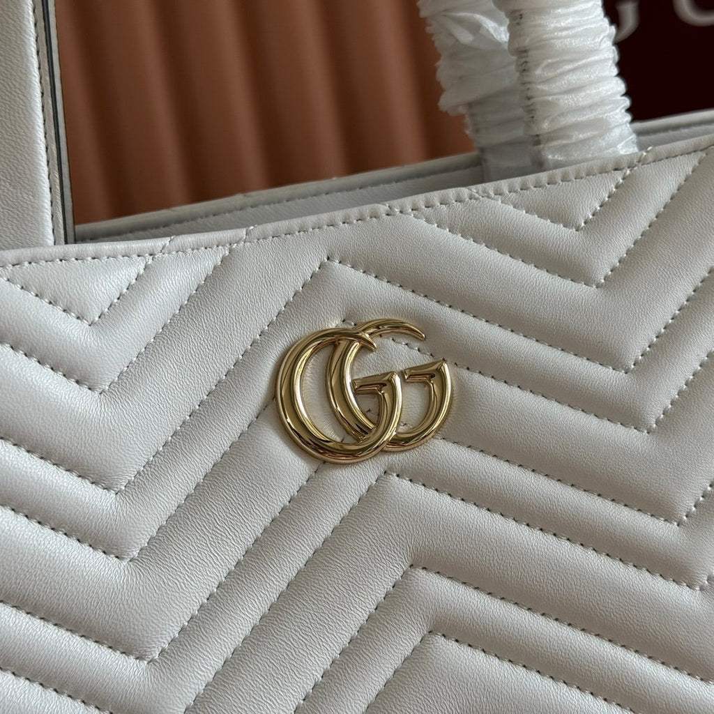 GUCCI 25S SMALL TOTE BAG 39 CM IN WHITE CALFSKIN WITH GOLD HARDWARE
