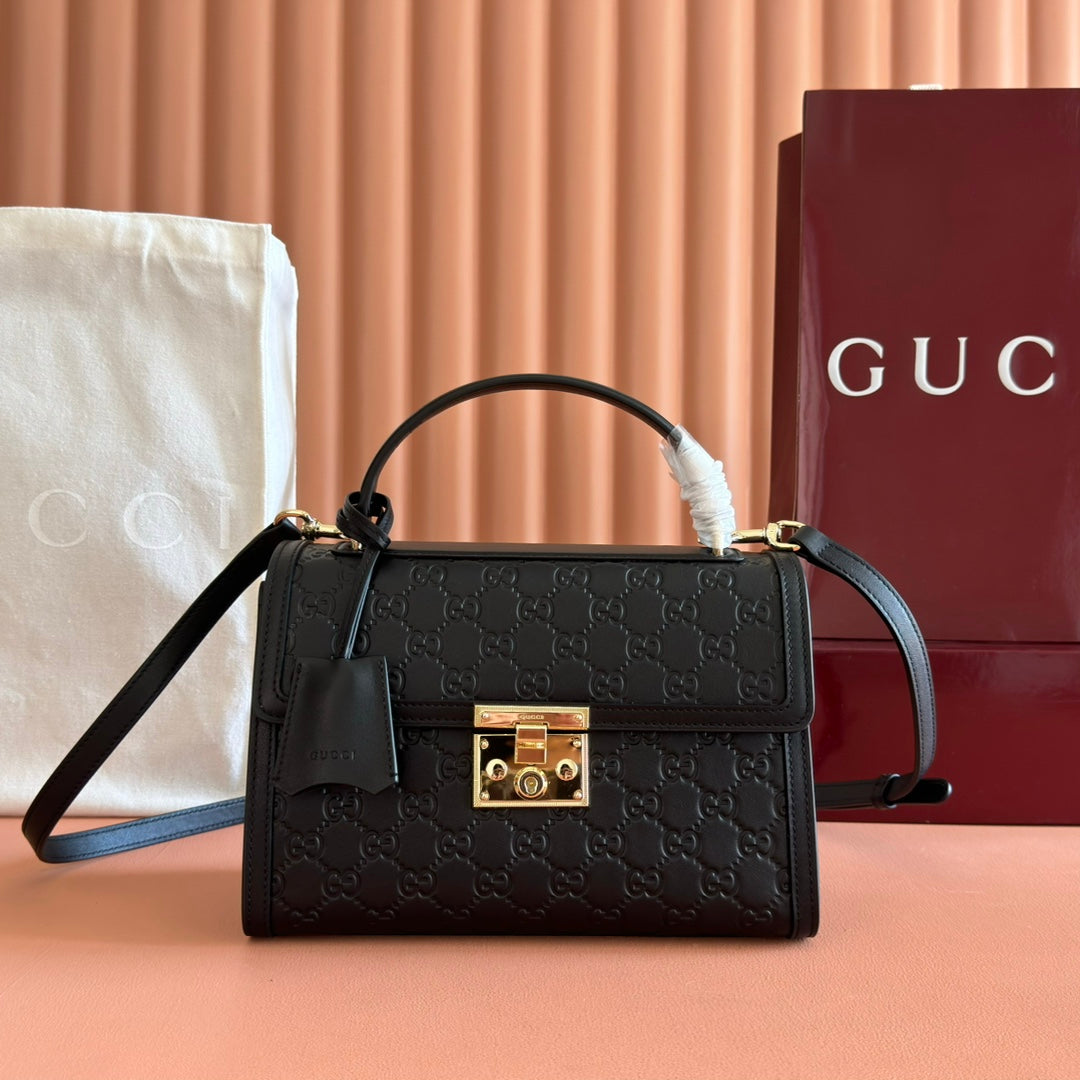 GUCCI 26S PADLOCK BAG 26 IN BLACK EMBOSSED CALFSKIN