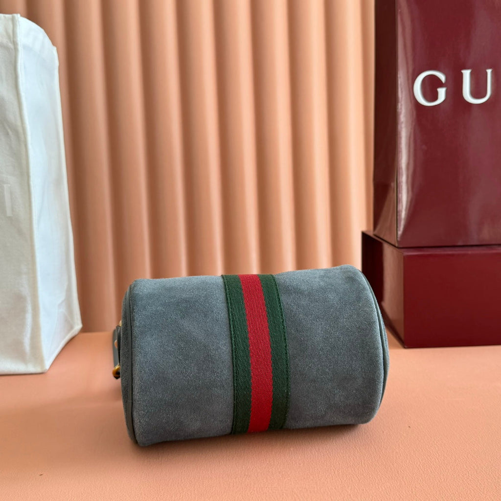 GUCCI 25S OPHIDIA MINI SHOULDER BAG 19 CM IN GREY SUEDE