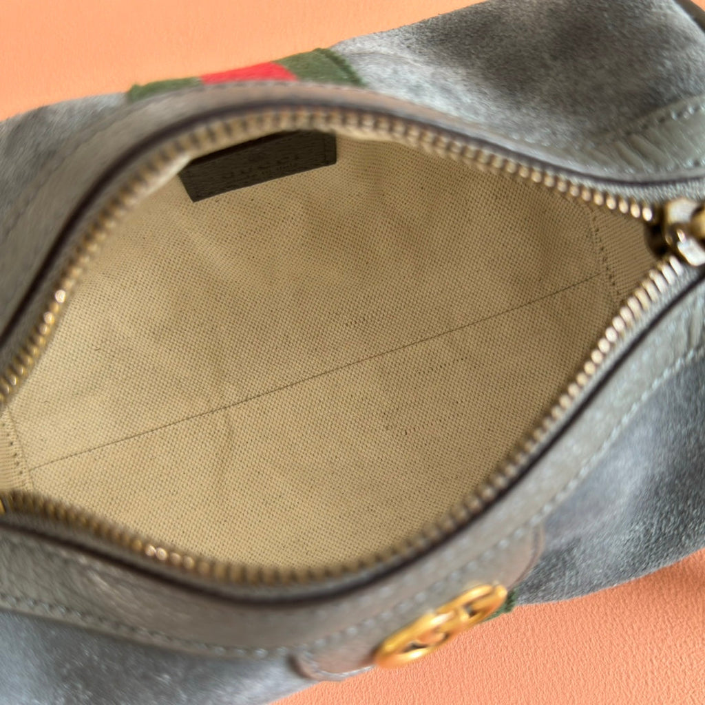 GUCCI 25S OPHIDIA MINI SHOULDER BAG 19 CM IN GREY SUEDE