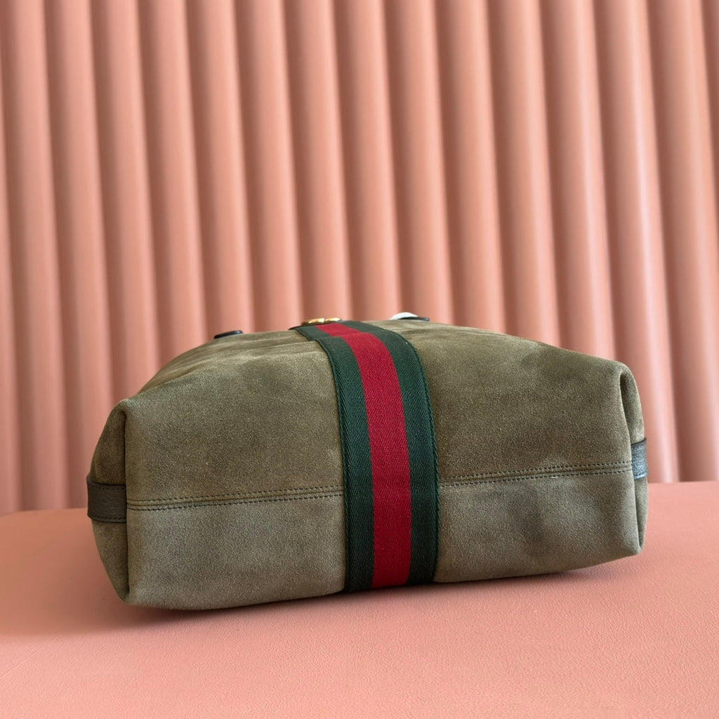 GUCCI 25S OPHIDIA MEDIUM TOTE 36 CM IN EARTH BROWN SUEDE