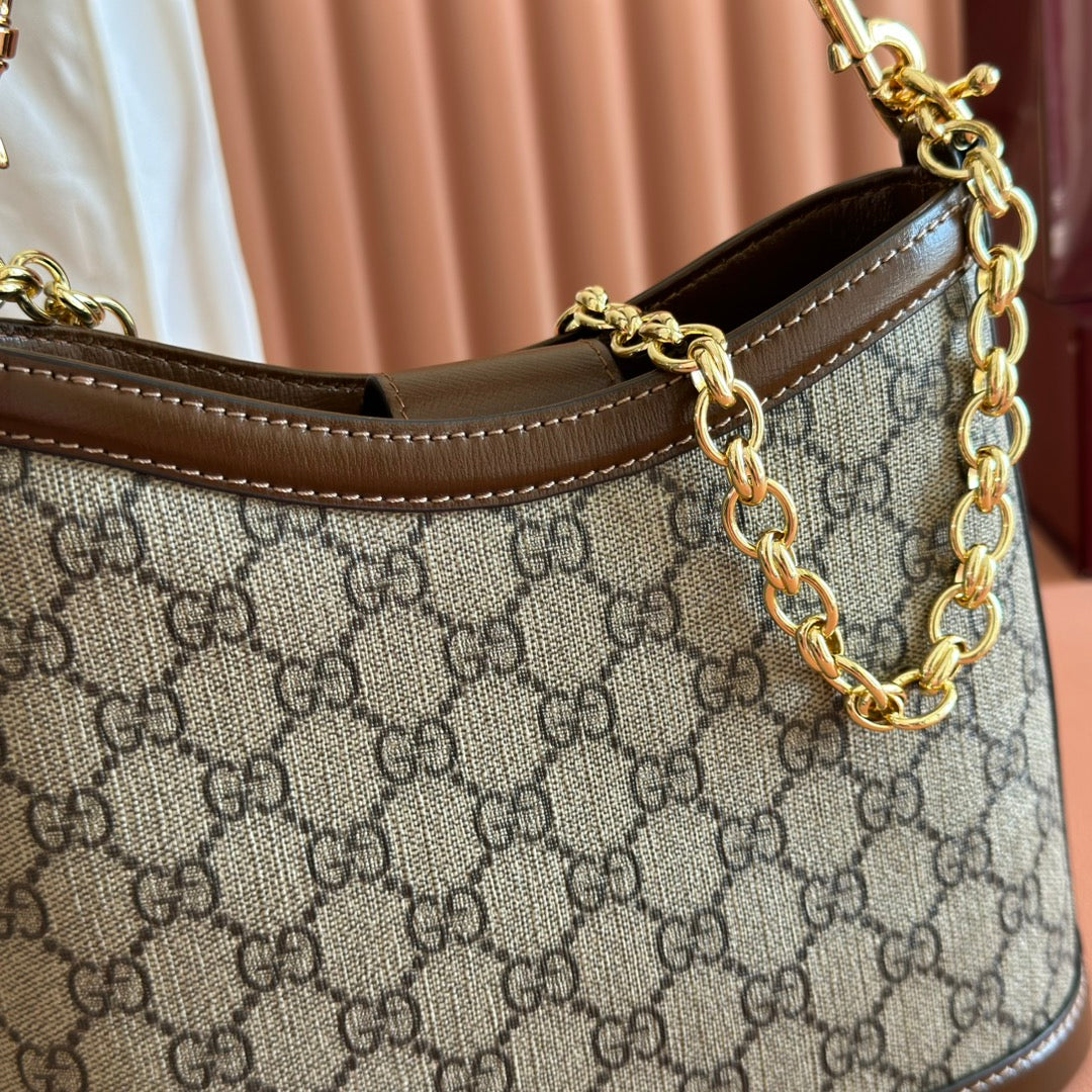 GUCCI 25S SHOULDER BAG 25 CM IN BEIGE MIX BROWN CALFSKIN