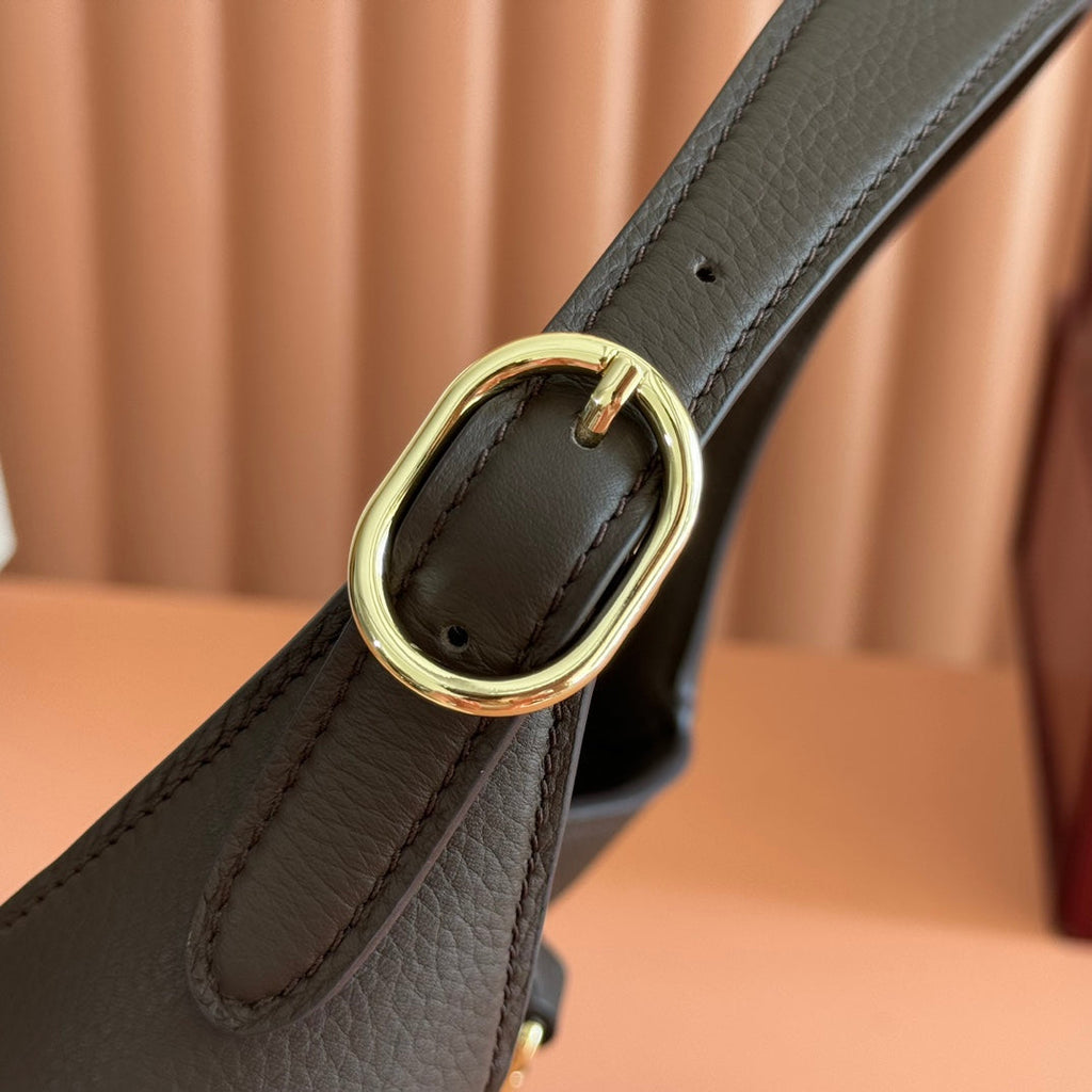 GUCCI 25S JACKIE 1961 SMALL BAG 28 CM IN DARK BROWN LEATHER WITH GOLD HARDWARE