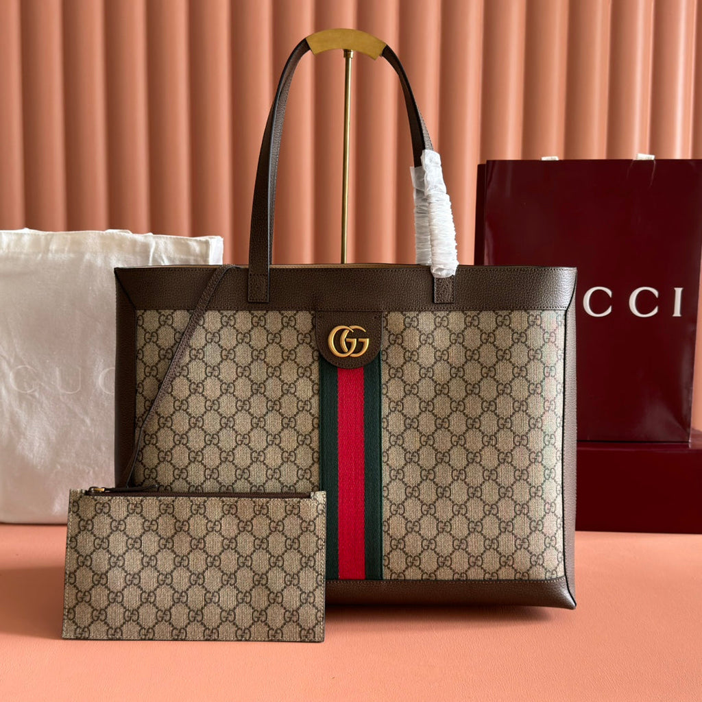 GUCCI 25S TOTE BAG 44 CM IN DARK BROWN MIX BEIGE LAMBSKIN WITH GOLD HARDWARE