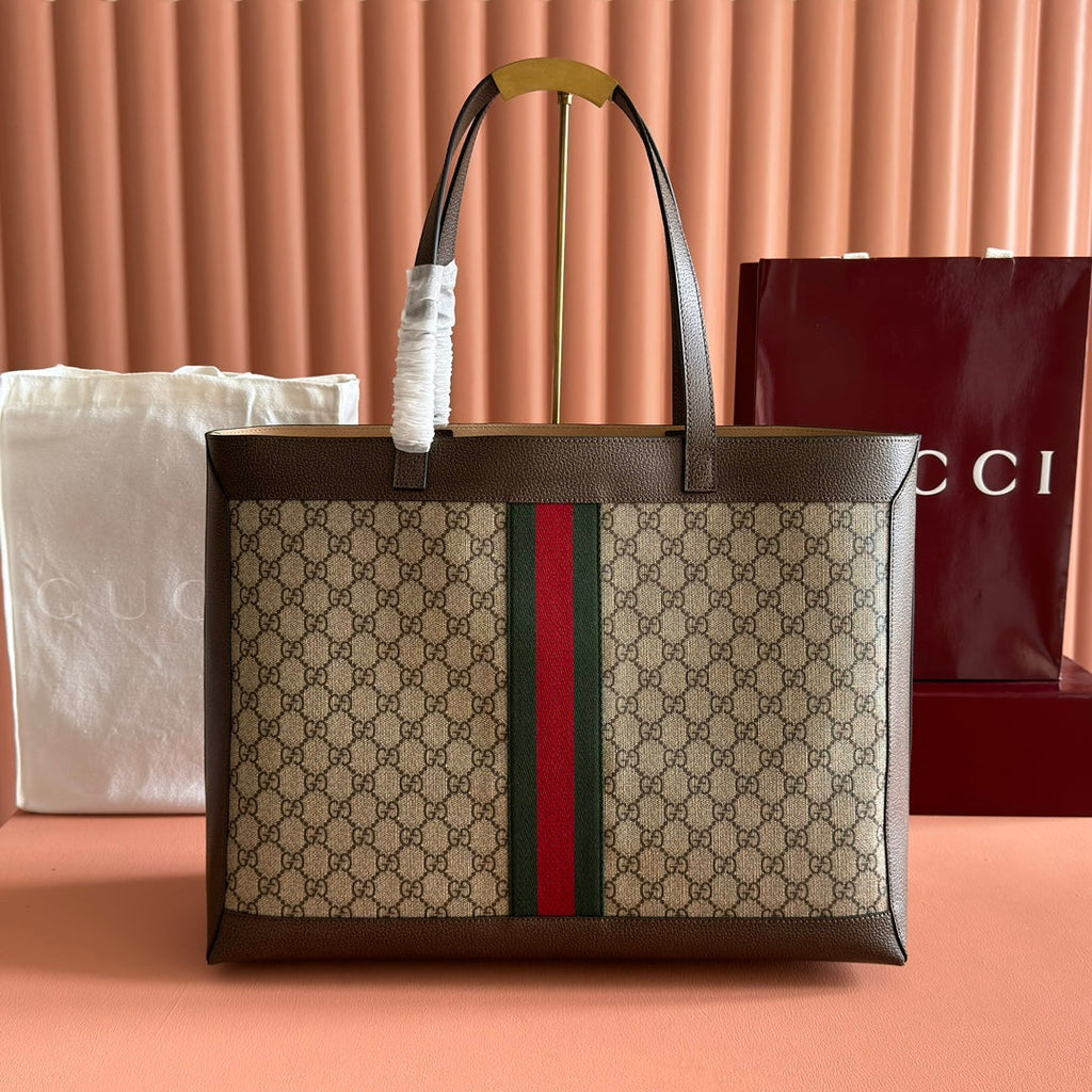 GUCCI 25S TOTE BAG 44 CM IN DARK BROWN MIX BEIGE LAMBSKIN WITH GOLD HARDWARE