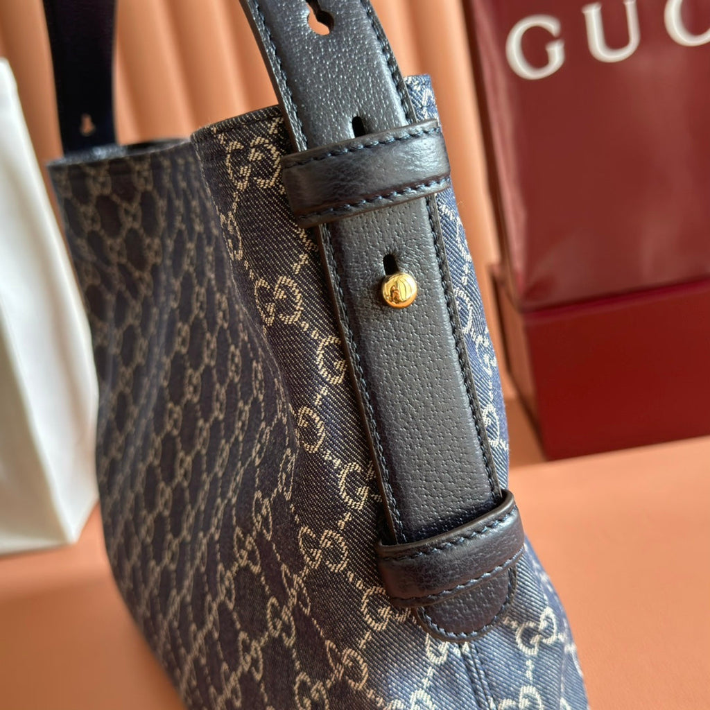 GUCCI 25S BEATRIX LARGE TOTE BAG 35 CM IN SLATE BLUE-GRAY CANVAS