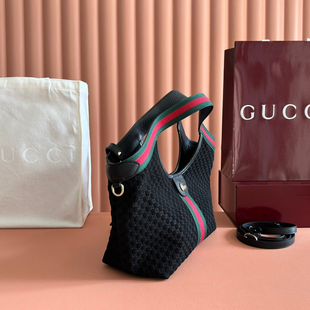 GUCCI 25S GIGLIO LARGE TOTE BAG 25 CM IN BLACK CANVAS