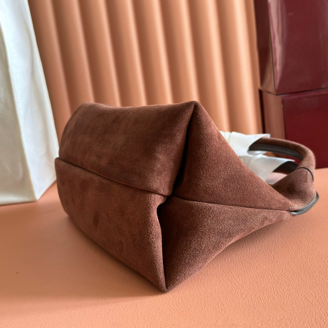 GUCCI 25S HANDBAG 28 CM IN DARK CACAO BROWN SUEDE WITH GOLD HARDWARE