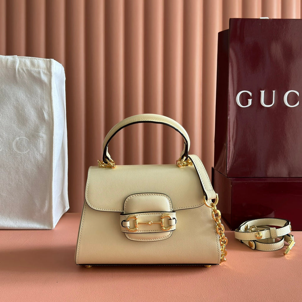 GUCCI 25S HORSEBIT 1955 MEDIUM SHOULDER BAG 22 CM IN CREAM WHITE CALFSKIN WITH GOLD HARDWARE