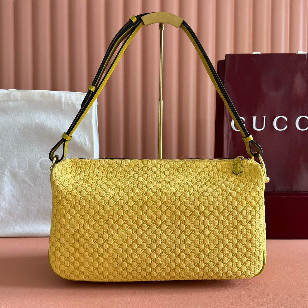 GUCCI 26S SHOULDER BAG 38 IN YELLOW EMBOSSED SUEDE