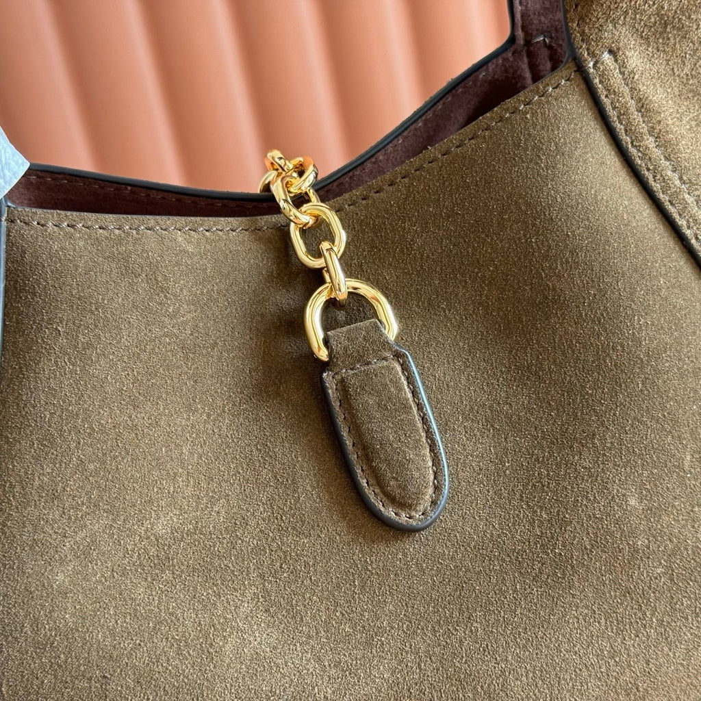 GUCCI 26S SOFTBIT SHOULDER BAG 27 IN DARK BROWN SUEDE
