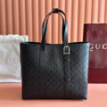 GUCCI 26S TOTE BAG 38 IN BLACK EMBOSSED CALFSKIN