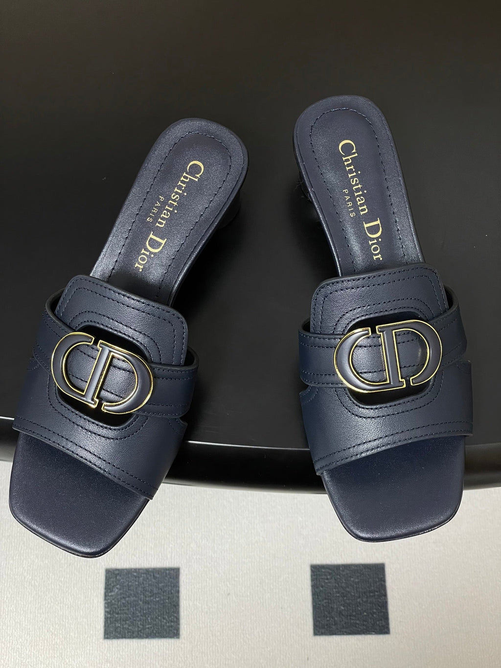 DIOR HIGH HEEL CLASSIC MONTAIGNE 40 MM 25S IN MIDNIGHT BLUE LAMBSKIN WITH CD LOGO