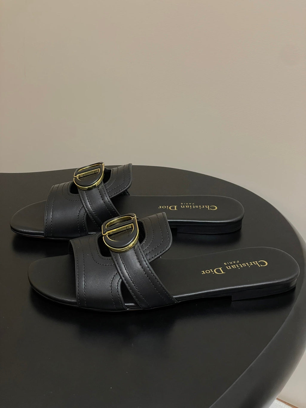 DIOR CLASSIC MONTAIGNE SANDALS 25S IN BLACK LAMBSKIN WITH CD LOGO