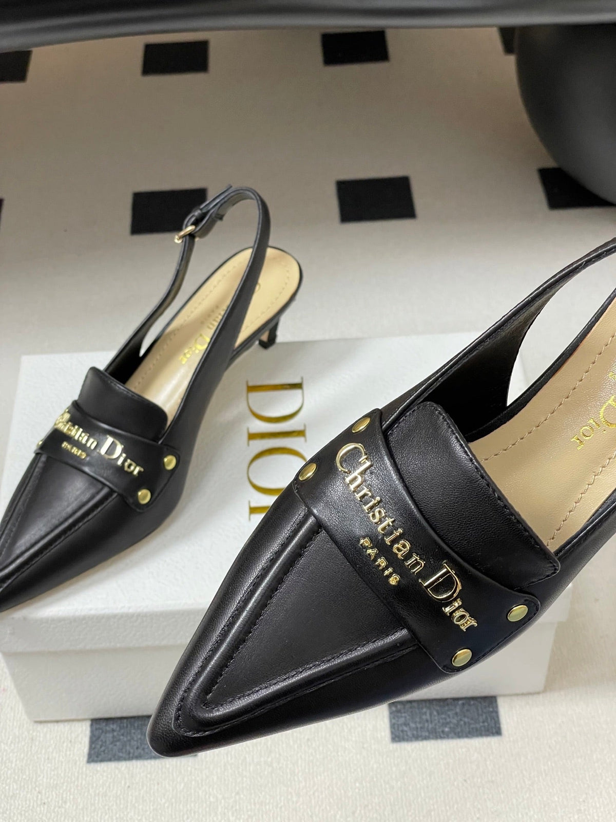 DIOR 25S BOY SLINGBACK HIGH HEELS 50 MM IN BLACK LAMBSKIN