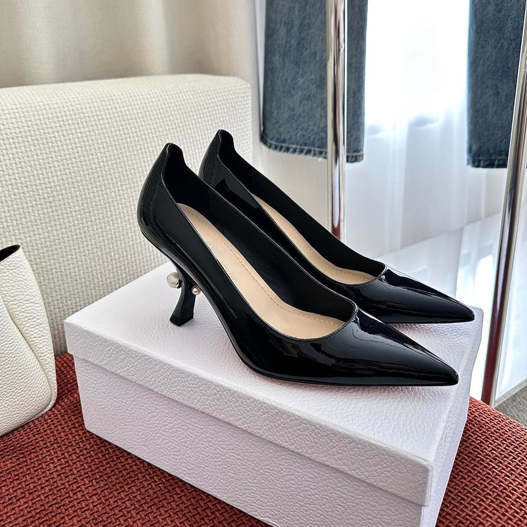 DIOR TRIBALES HIGH HEELS 80 MM 25S IN BLACK GLOSSY LEATHER