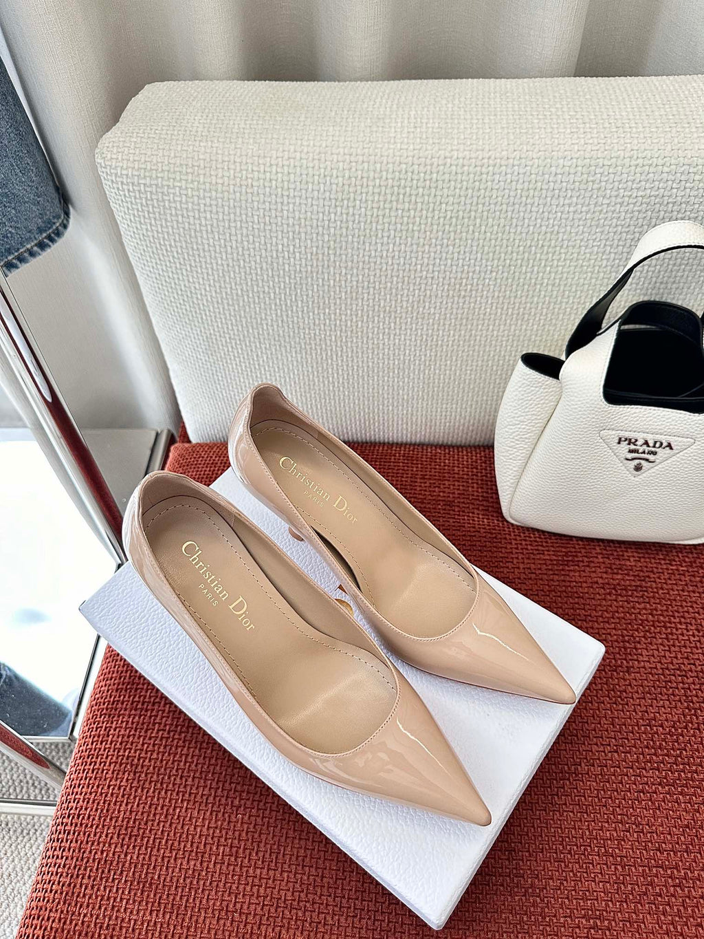 DIOR TRIBALES HIGH HEELS 80 MM 25S IN BEIGE GLOSSY LEATHER