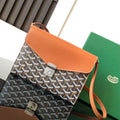 CHYPRE WALLET-POUCH 21 IN BLACK GOYARDINE CANVAS AND TAN CALFSKIN