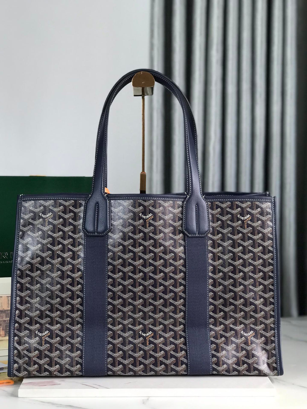 GOYA VILLETTE TOTE 45 IN NAVY BLUE GOYARDINE CANVAS
