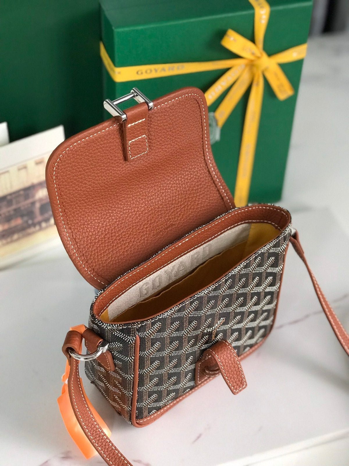 GRAND BLEU 16 IN BLACK GOYARDINE CANVAS AND TAN LAMBSKIN