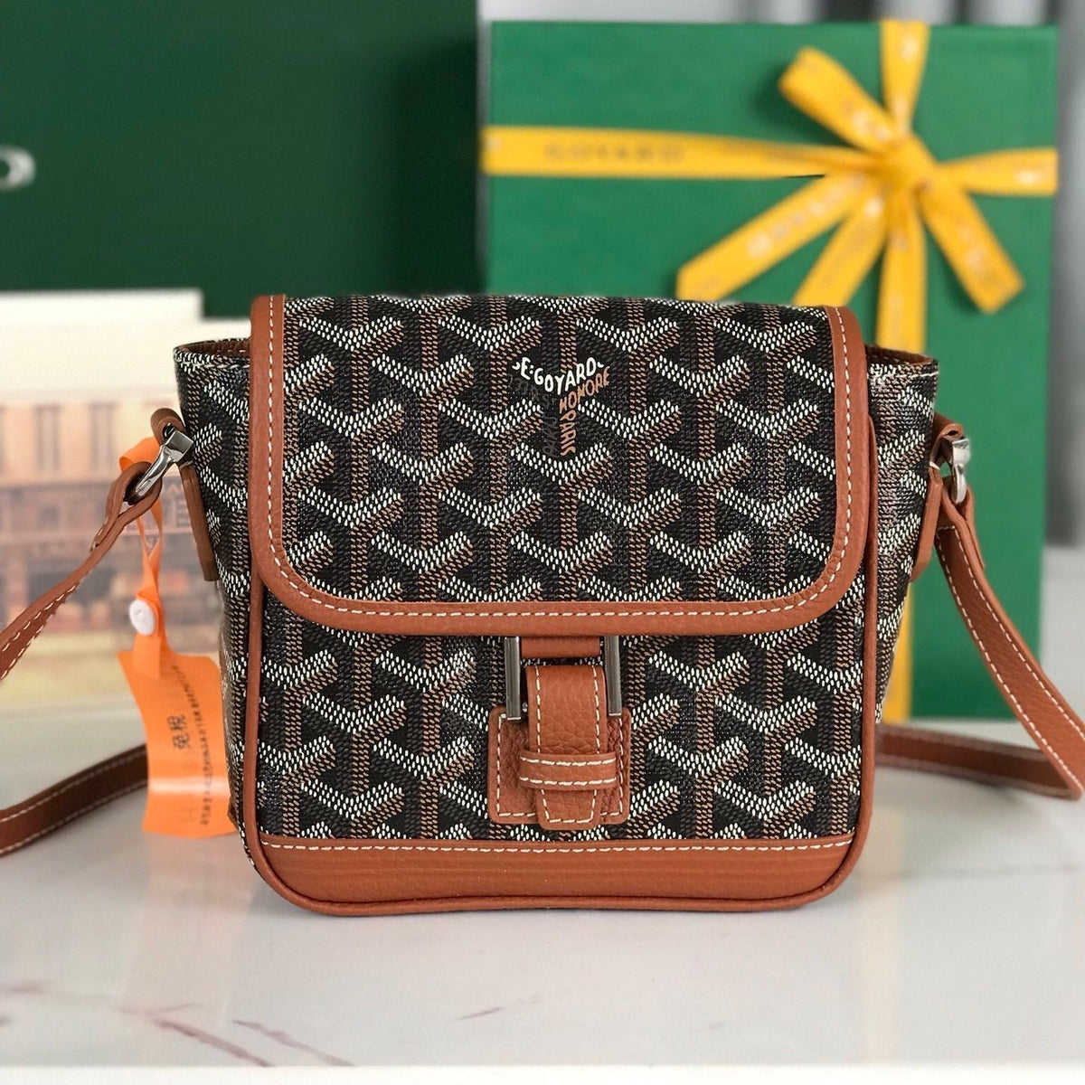GRAND BLEU 16 IN BLACK GOYARDINE CANVAS AND TAN LAMBSKIN