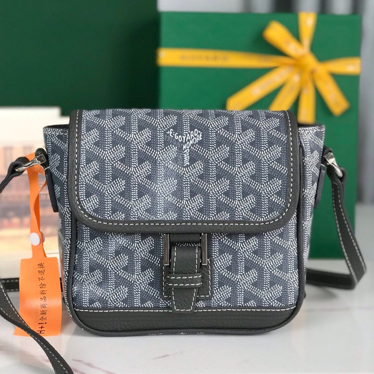GRAND BLEU 16 IN GRAY GOYARDINE CANVAS AND LAMBSKIN