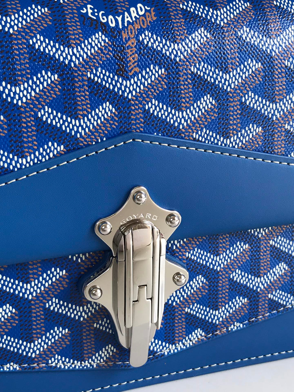DUCHESSE MARIE-CAROLINE BAG 25 IN SAPPHIRE BLUE GOYARDINE CANVAS AND SMOOTH CALFSKIN