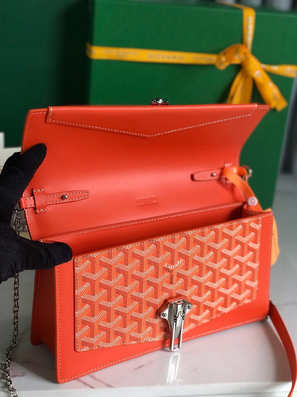 DUCHESSE MARIE-CAROLINE BAG 25 IN ORANGE GOYARDINE CANVAS AND SMOOTH CALFSKIN