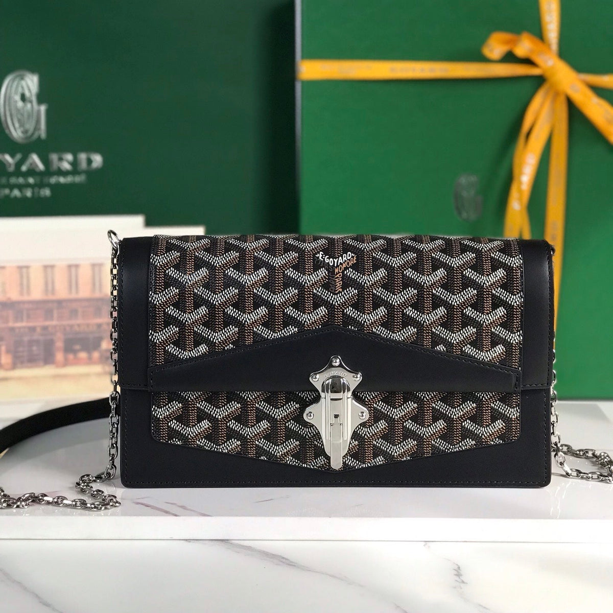 DUCHESSE MARIE-CAROLINE BAG 25 IN BLACK GOYARDINE CANVAS AND SMOOTH CALFSKIN