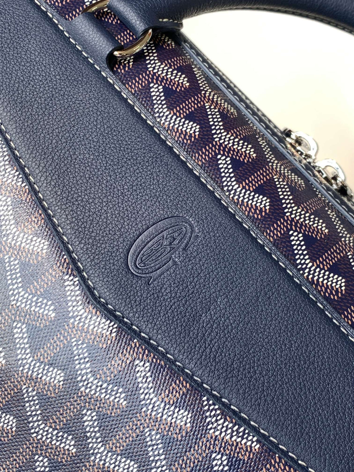 CISALPIN DOCUMENT CASE 39 IN NAVY BLUE GOYARDINE CANVAS AND CALFSKIN